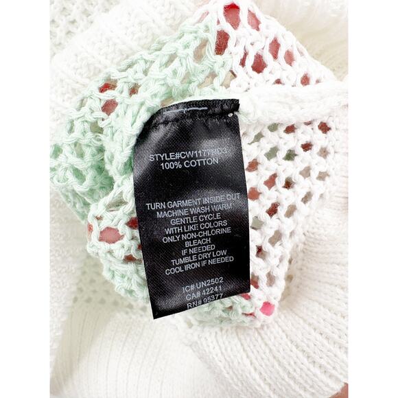 SANCTUARY Sweater Size L NEW Cotton Open Knit Mint Stripe Sweater - Picture 6 of 7